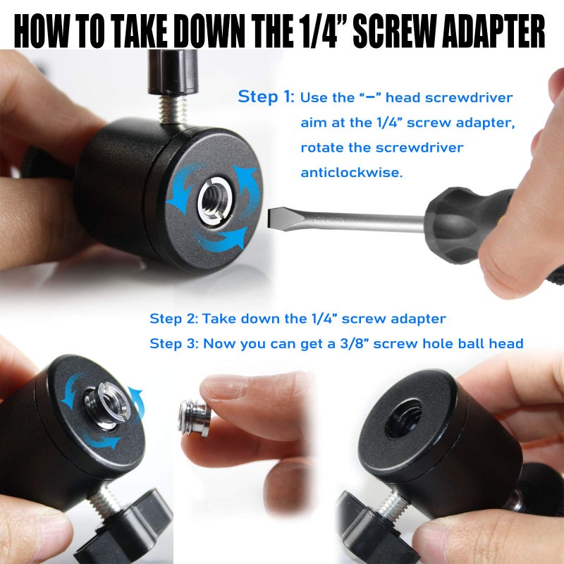 EXMAX Mini Ball Head 360 Degree Aluminum Alloy Body Rotating Swivel Mini Tripod Ball Head with 3/8" to 1/4" Screw Adapter for DSLR Camera Camcorder Tripods Monopods Light Stand Bracket - Image 2